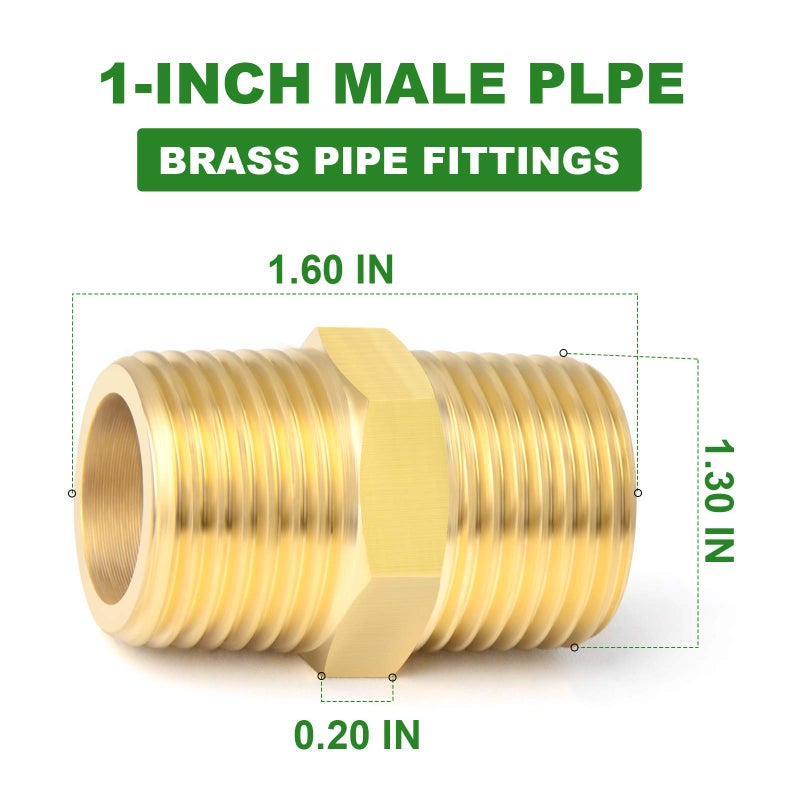 TAISHER 5PCS Brass Pipe Fitting Adapter, Hex Nipple, 3/4-Inch Male Pipe x 3/4-Inch Male Pipe - Image 4